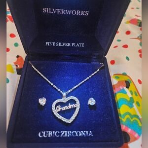 Belk Silverworks Grandma Heart Necklace Set With Heart Earrings